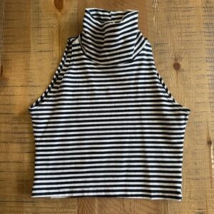American Apparel Striped Black and Cream Tan Sleeveless Turtleneck Top Crop